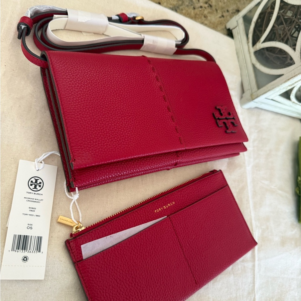 375+tory burch McGraw Wallet Crossbody  Red Color - Picture 3 of 12